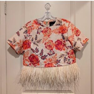 LE SUPERBE Floral Print Bateau
Neckline Blouse with ostrich feather